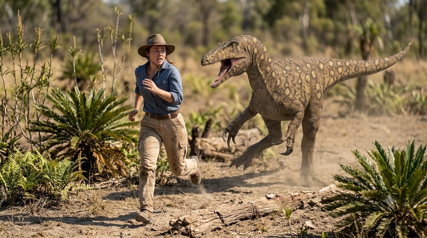 Australovenator (Australovenator wintonensis) rekonstrukciós illusztráció