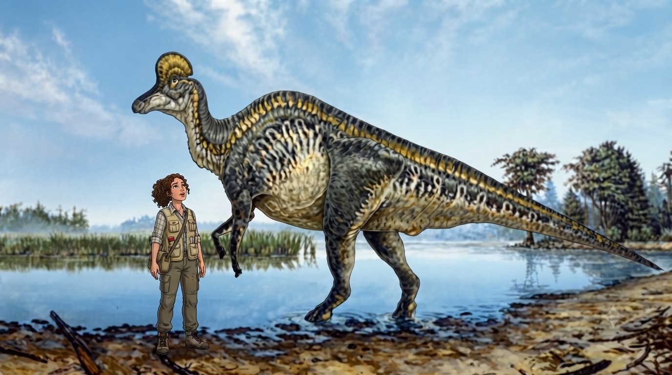 Corythosaurus (Corythosaurus casuarius) rekonstrukciós illusztráció