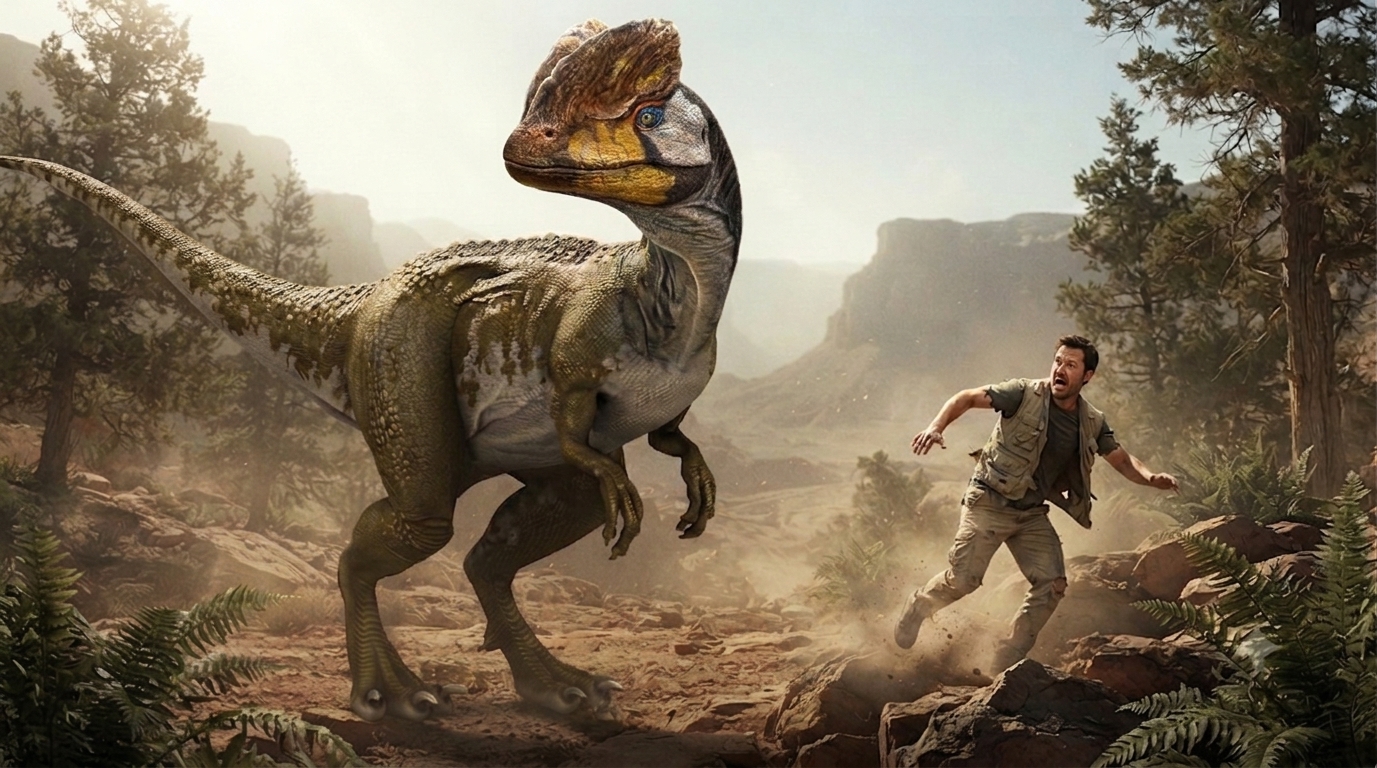 Dilophosaurus (Dilophosaurus wetherilli) rekonstrukciós illusztráció