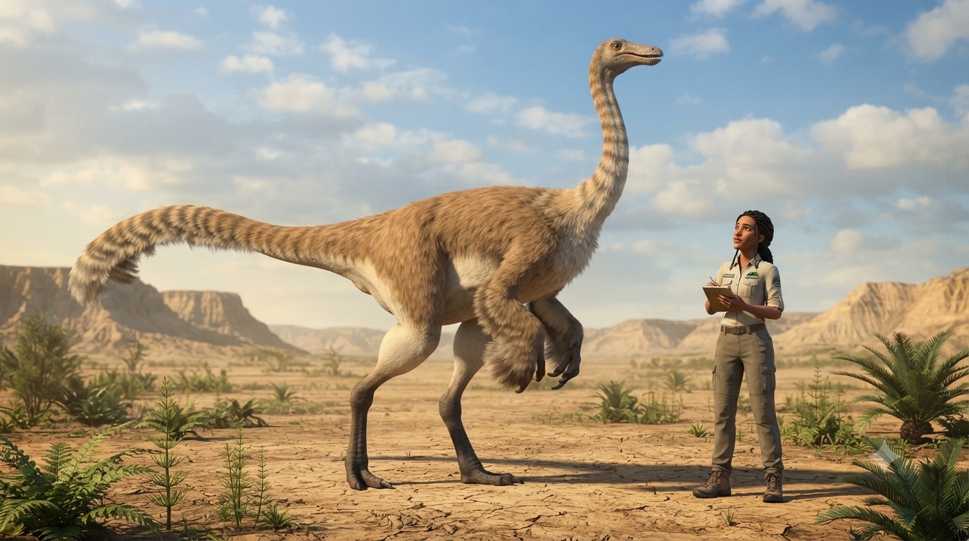 Gallimimus (Gallimimus bullatus) rekonstrukciós illusztráció
