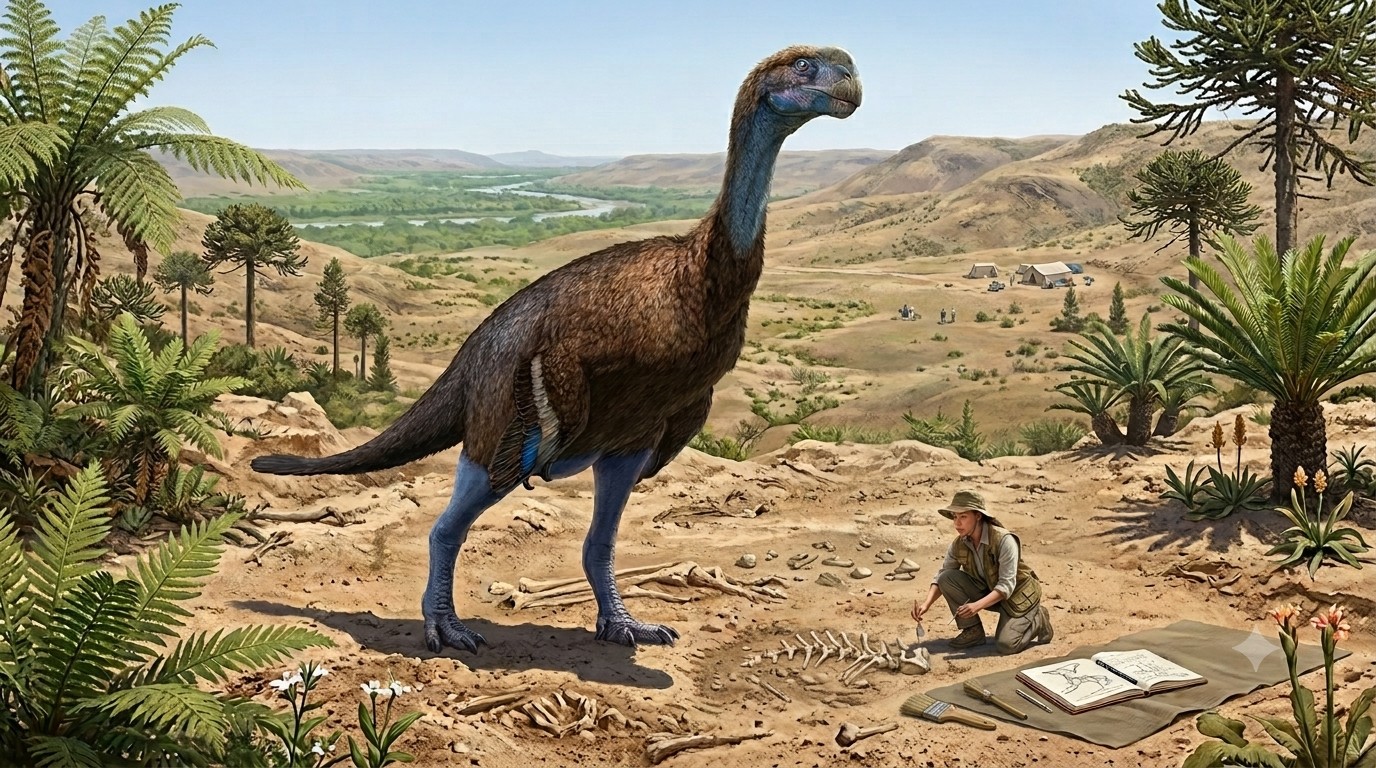 Gigantoraptor (Gigantoraptor erlianensis) rekonstrukciós illusztráció