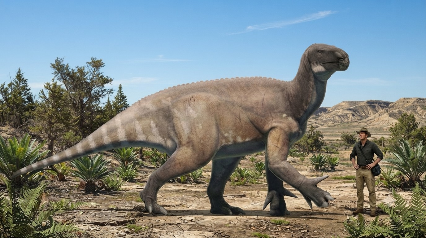 Iguanodon (Iguanodon bernissartensis) rekonstrukciós illusztráció