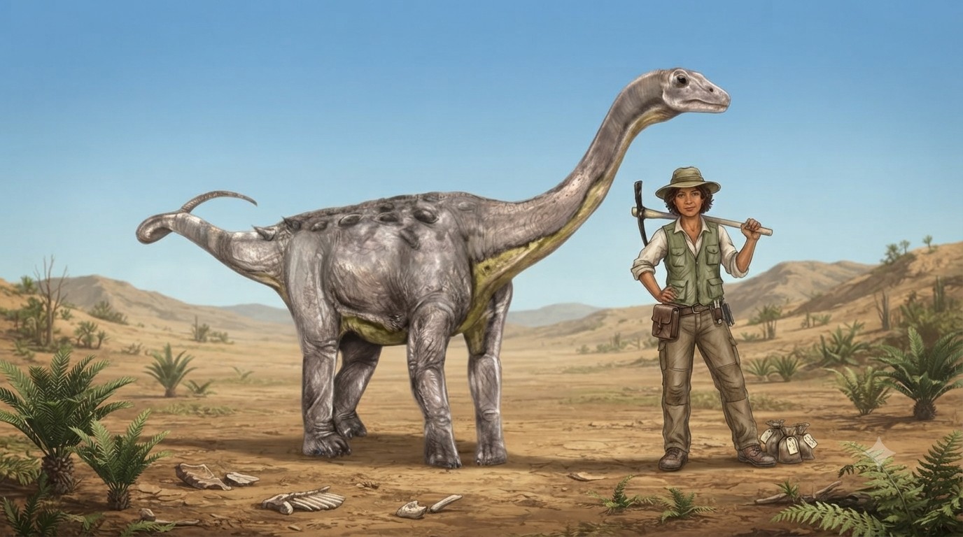 Magyarosaurus (Magyarosaurus dacus) rekonstrukciós illusztráció