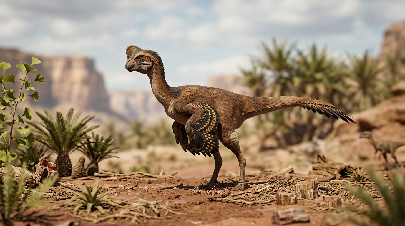 Oviraptor (Oviraptor philoceratops) rekonstrukciós illusztráció