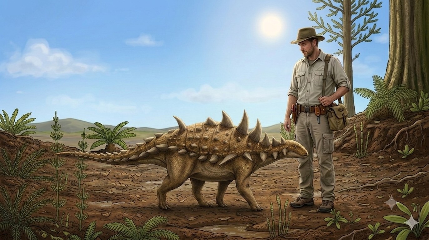 Struthiosaurus (Struthiosaurus transylvanicus) rekonstrukciós illusztráció
