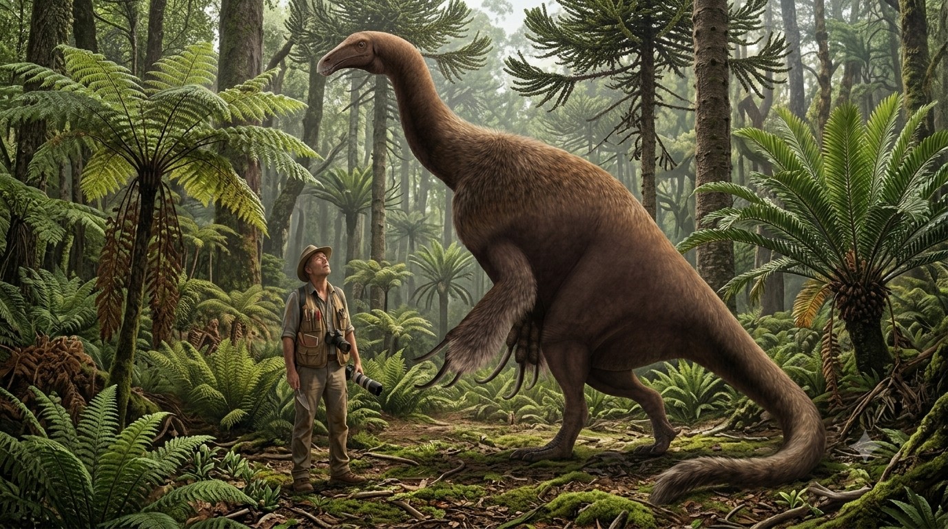 Therizinosaurus (Therizinosaurus cheloniformis) rekonstrukciós illusztráció